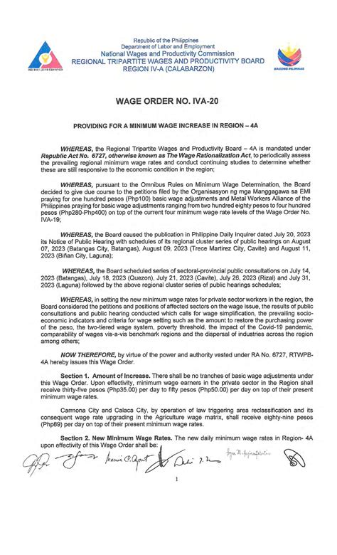 dole wage order no. iva-20